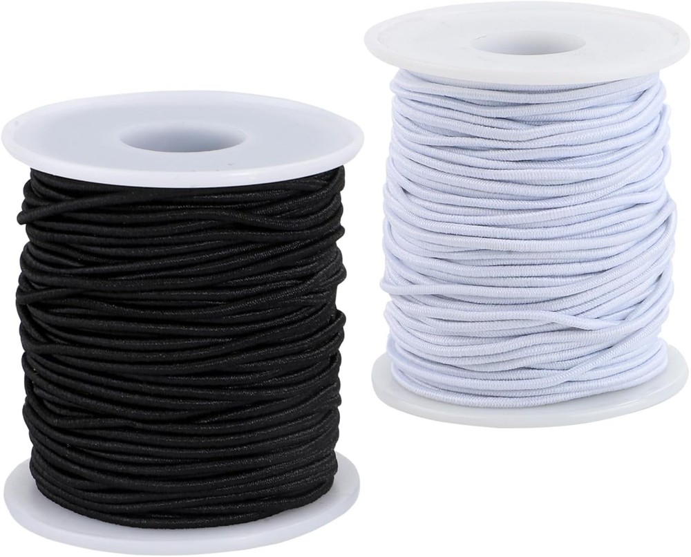 Stretchy String for Bracelets, 2 Rolls White Black (1.5mm), Black&white