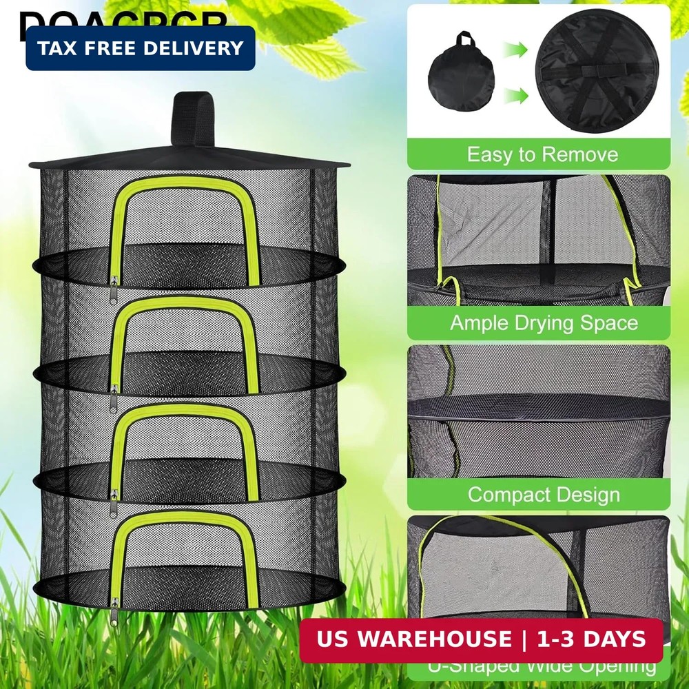 4 Layer Herb Drying Rack, Hanging Mesh Net, Foldable Plant Drying Rack With U-Sh