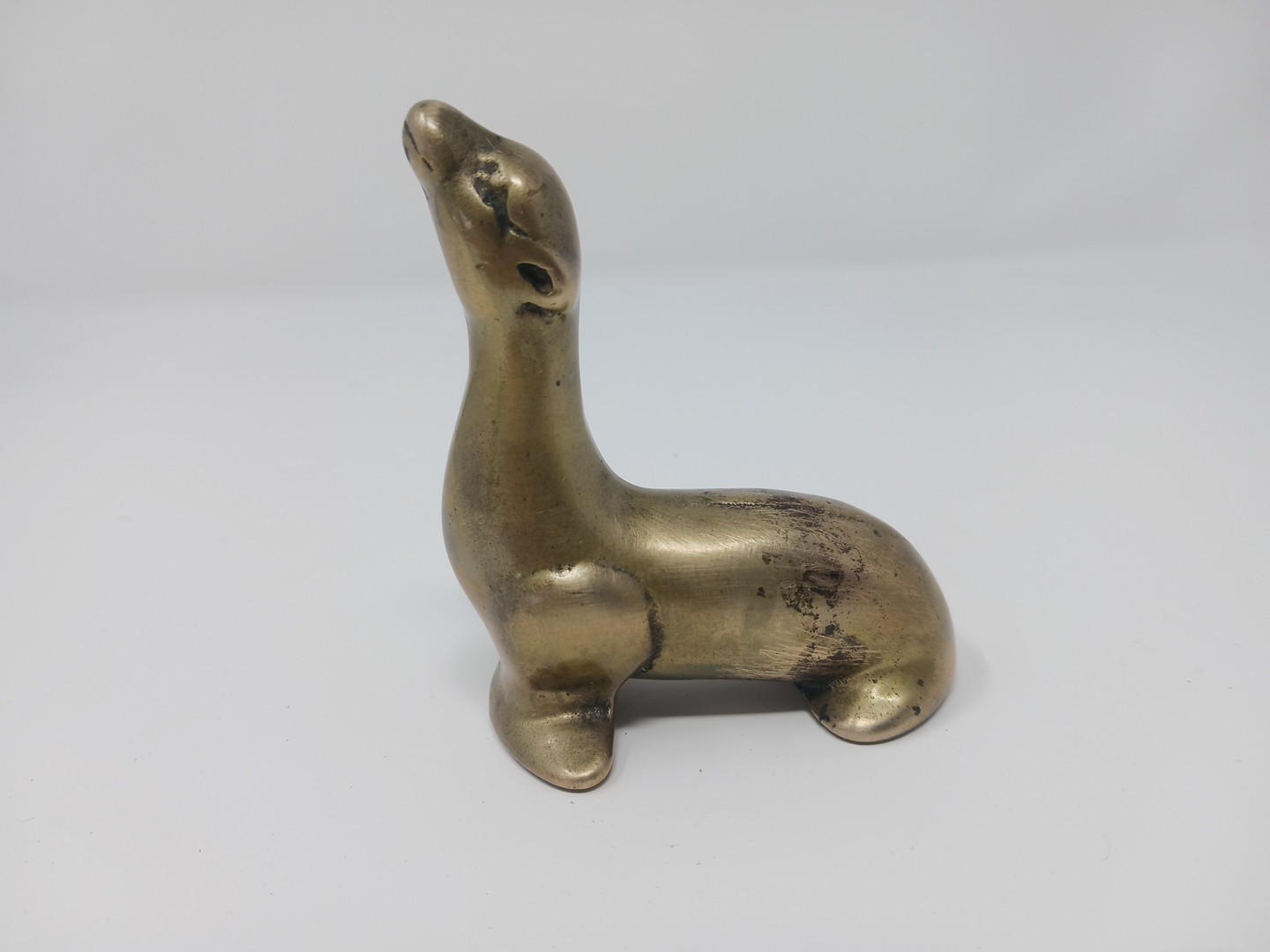 Vintage Seal / Sea Lion Solid Brass Statue Figurine Paperweight 3” Tall MCM