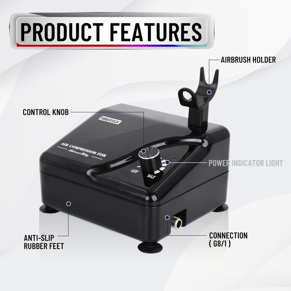 Timbertech Professional Airbrush Kit with Multi-Functional Compressor AS-207K...
