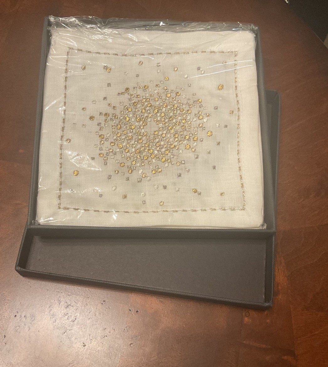 Kim Seybert STARBURST Cocktail Linen Napkins Set of 6 Gift Box NEW BEAUTIFUL