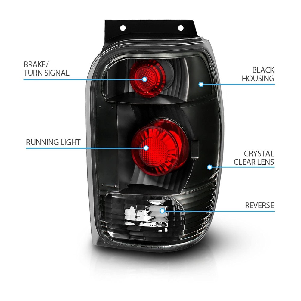 98-01 Explorer Black Replacement Tail Lights Set Pair