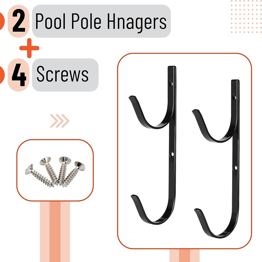Pool Pole Hanger - 2 Pack, Pool Equipment Hooks for Poles and Hose, Accesso