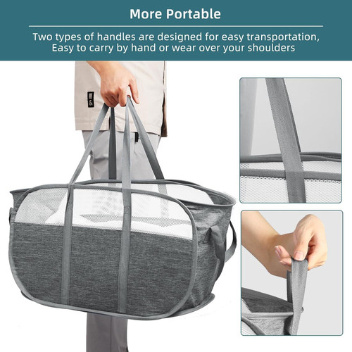 Collapsible Laundry Baskets, Tear Proof Pop Up Horizontal, Gray