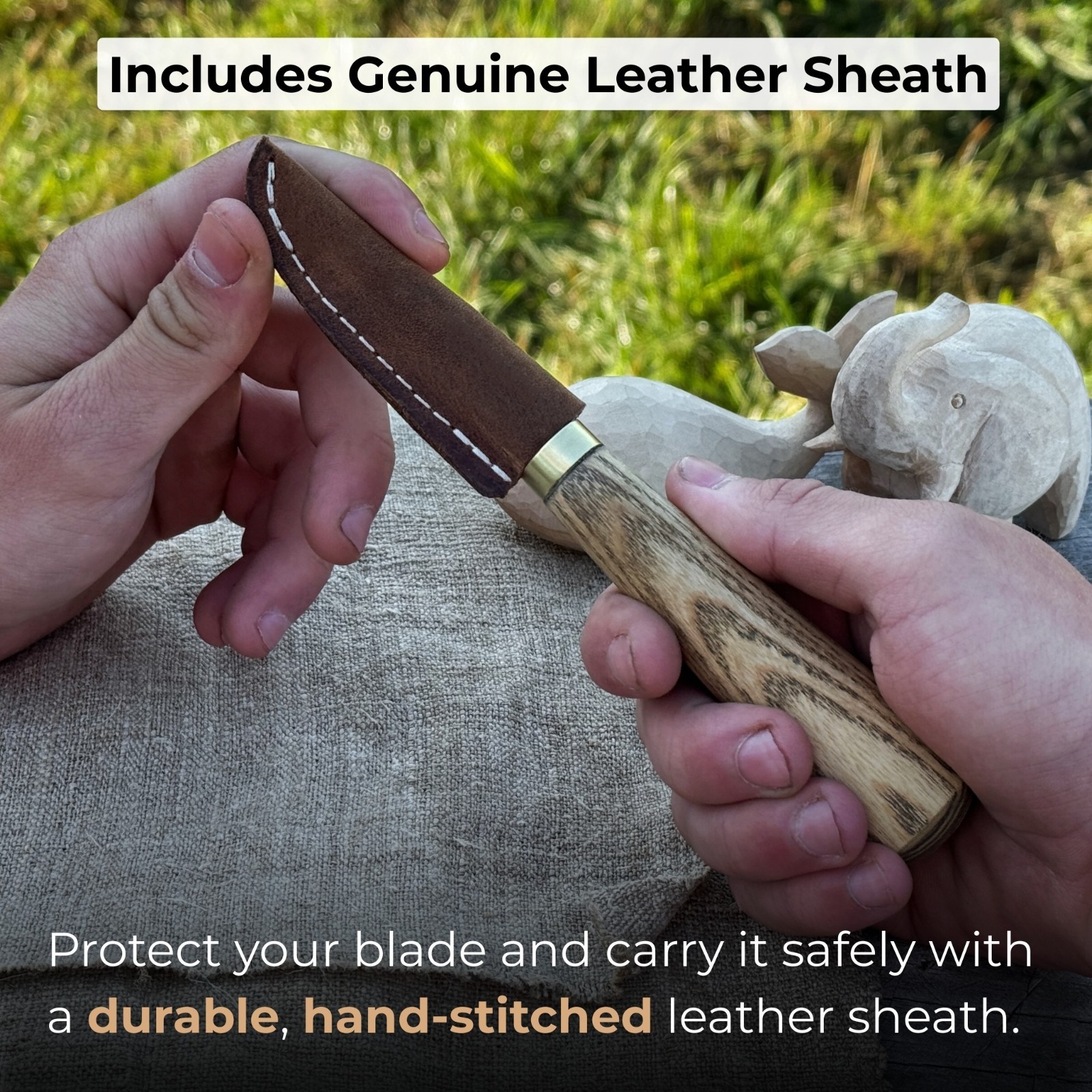 6'' Wood Carving Sloyd Knife 52100 Carbon Steel, Ash Handle, Leather Sheath