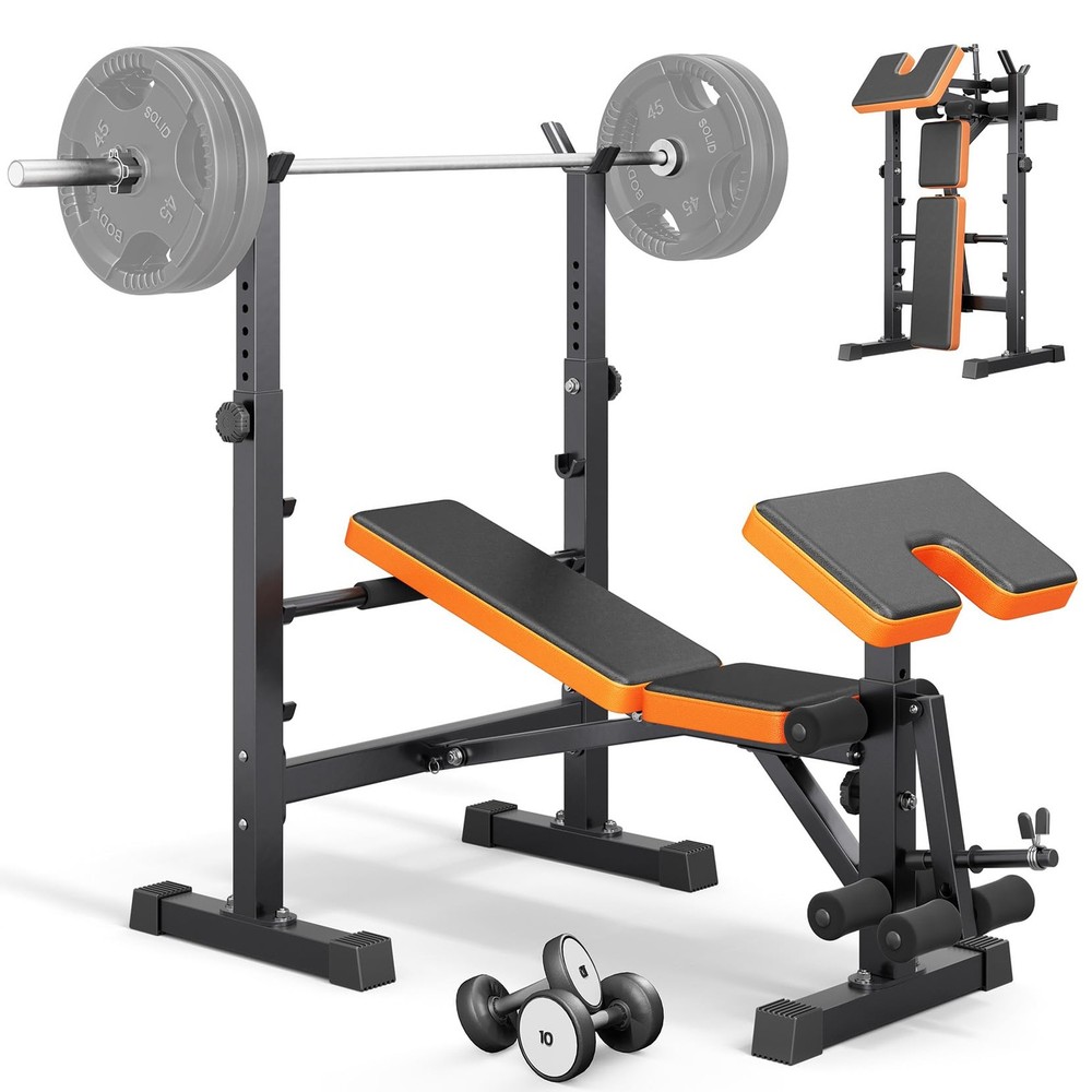 Multi-Function 6 in 1 Weight Bench Set - Leg Press, Preacher Curl Orange
