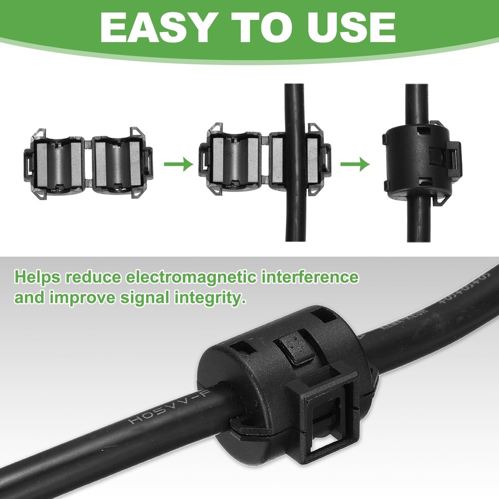 10mm Clip-on Ferrite Ring Core for Cable, Black 4pcs