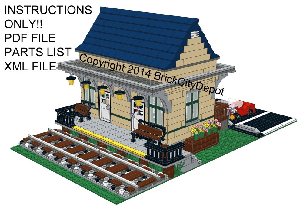 Custom Brick Building 7 Train Model Instructions - Station, engine, signal tower