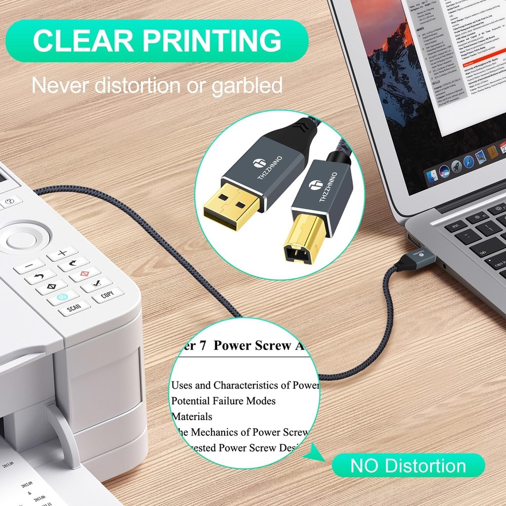 Thzzhnno USB Printer Cable 10FT, A to B Cable, 2.0 Type A 10FT