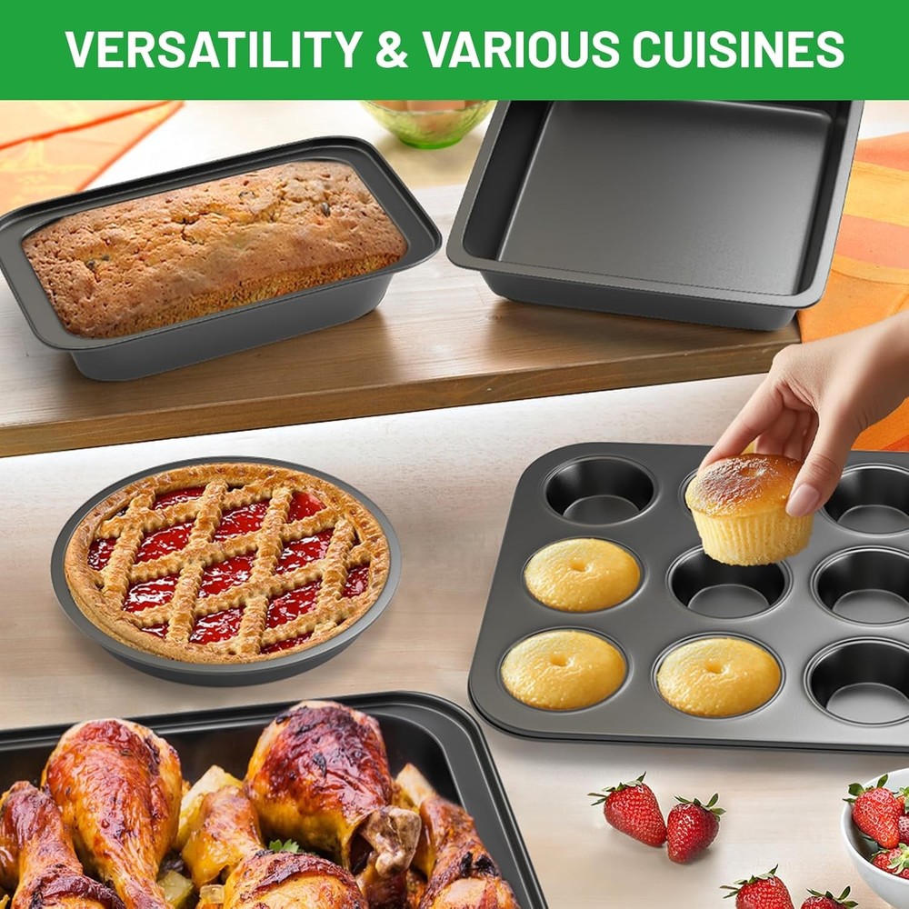 5 Pieces Baking Pans Set Nonstick Baking Sheet Tray Oven Pans Bakeware Set