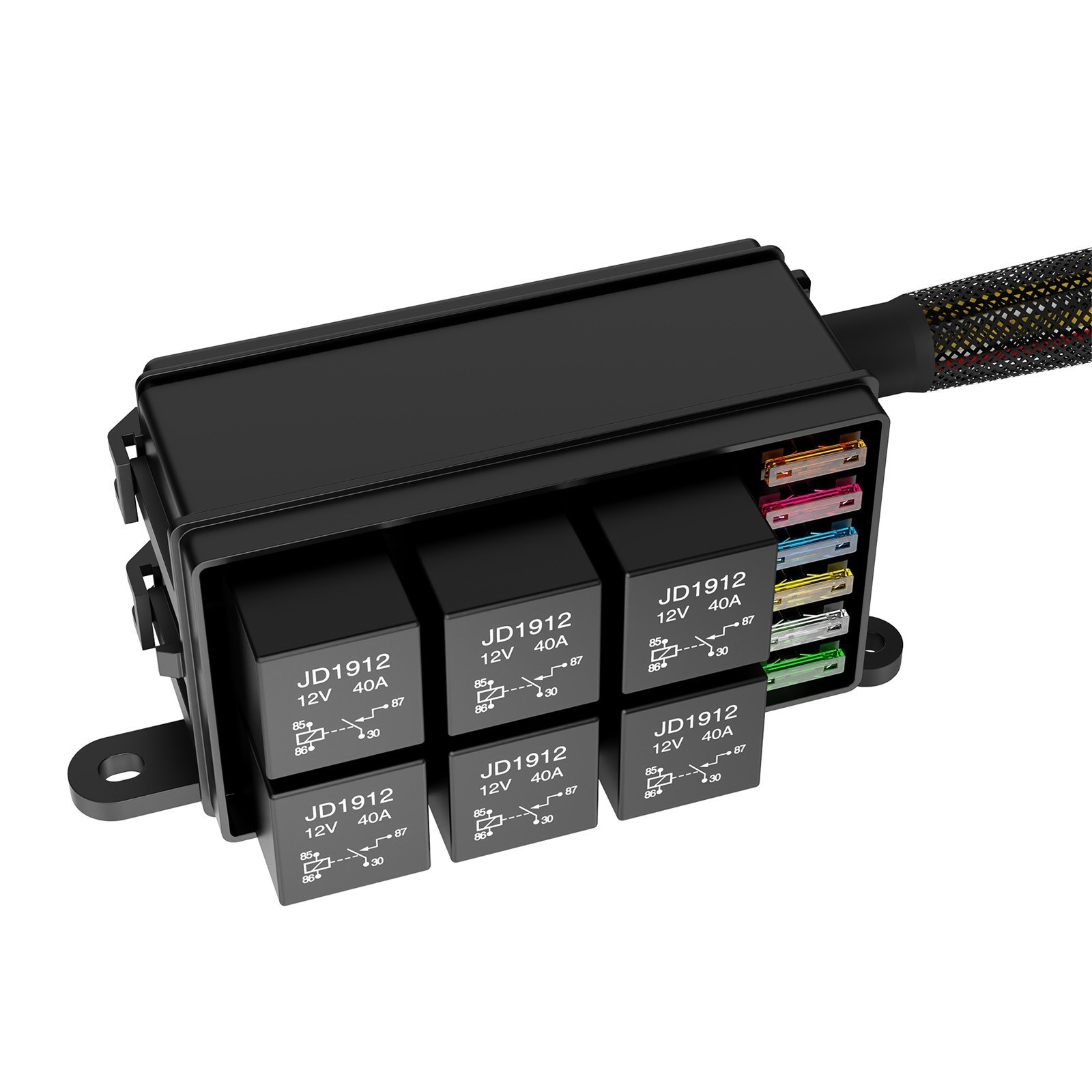 Universal 12V Waterproof Automotive 6 ATO Fuse Relay Box Block w/ Harness Marine