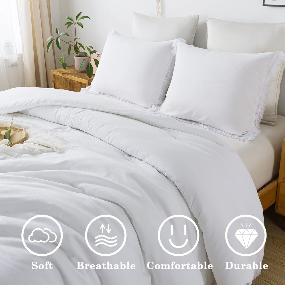 Andency White Comforter Set Full, 3 Pieces Boho Lightweight Bedding Comforter...