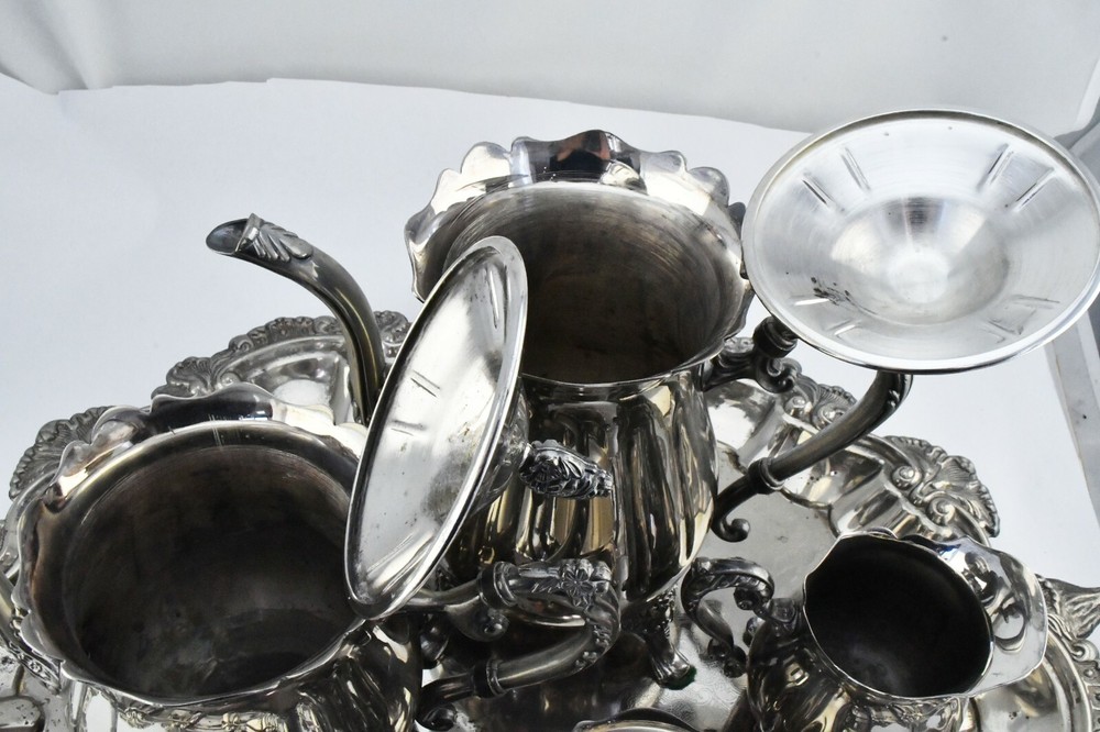 Silver Plate Complete 6pc. Floral Coffee and Tea Set