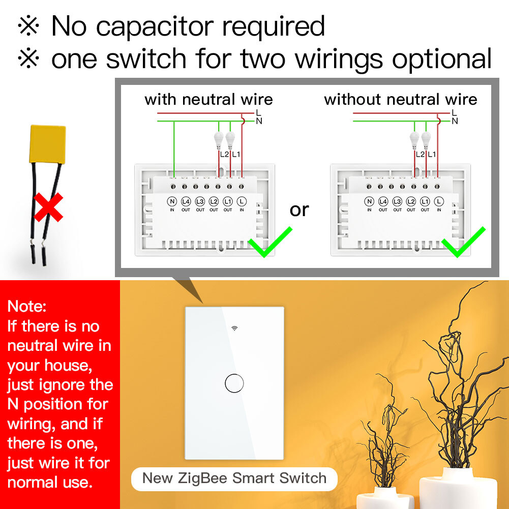 MOES ZigBee Smart Light Switch Wall Touch Glass Panel Alexa Google APP Control