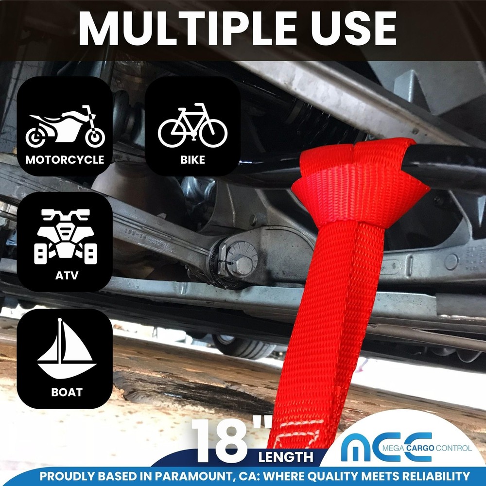 Mega Cargo Control 8 Pack Motorcycle Soft Tie Handle Bar 8 - Pack, Red