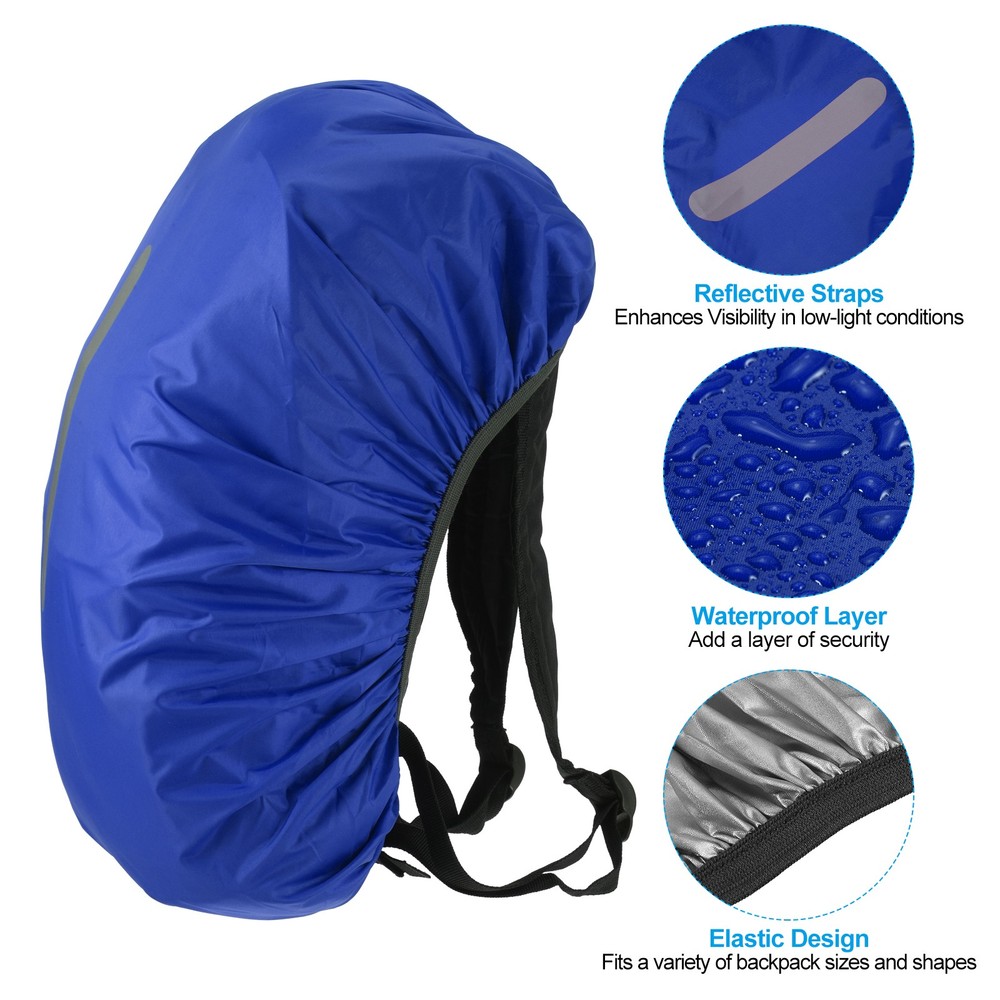 40-50L Waterproof Backpack Rain Cover 2 Pack with Vertical Strap M Navy Blue