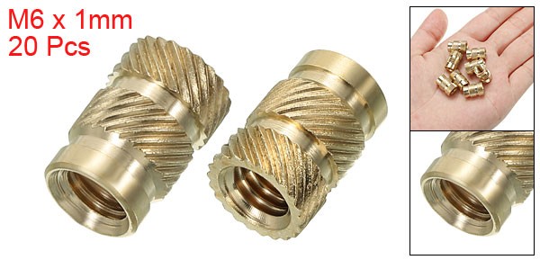 20 Pcs M6 Threaded Inserts Metric Knurled Nuts Brass Heat-Set Inserts