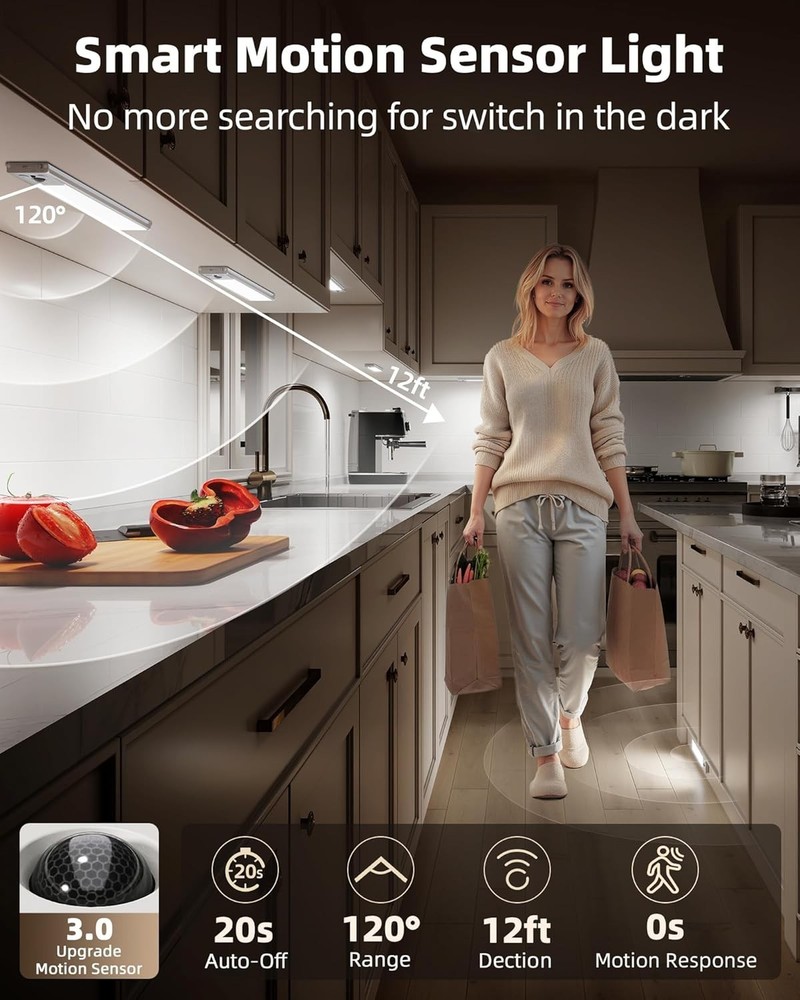 5 Pack Under Cabinet Lighting 2400mAh Rechargeable Motion Sensor Light w/Remote
