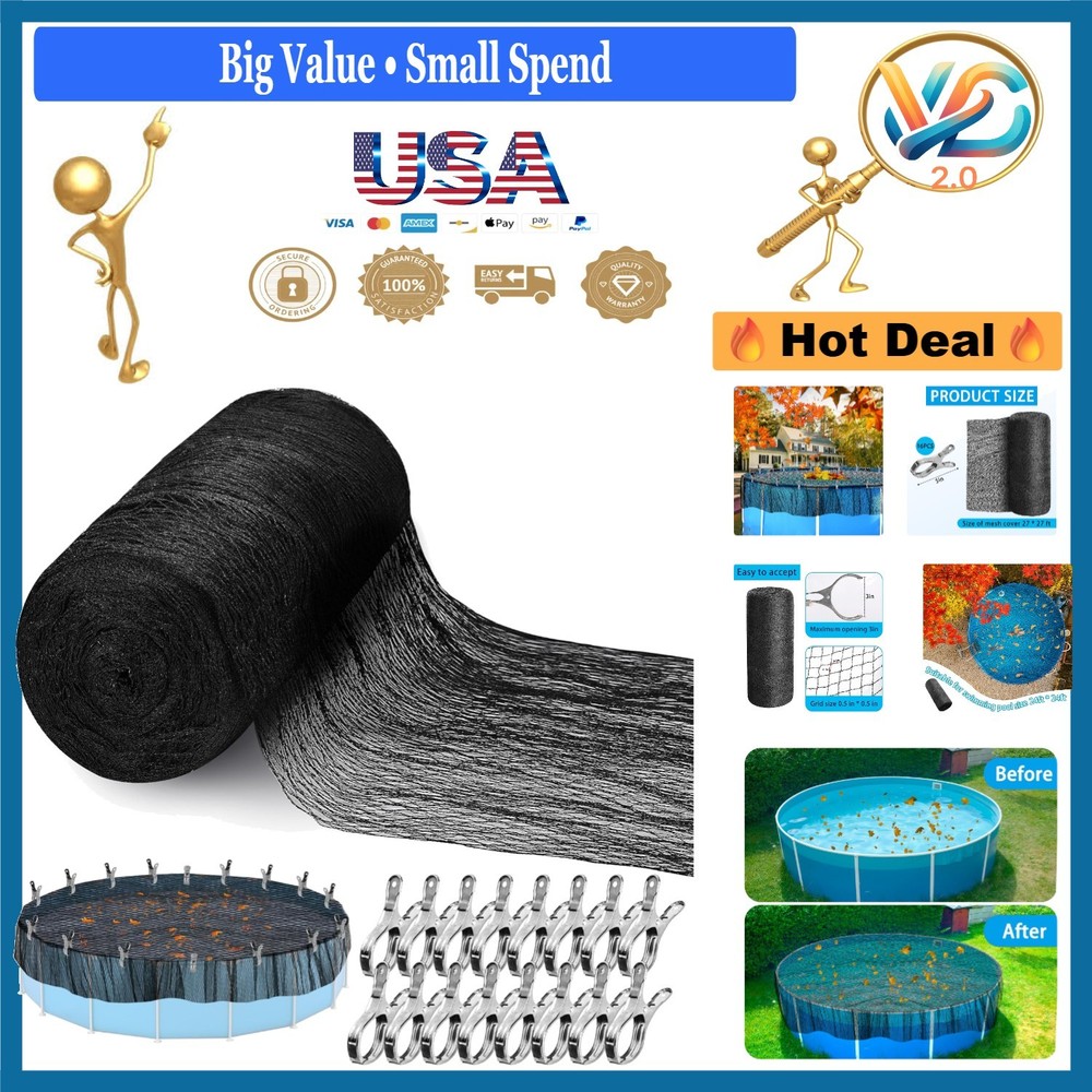 27ft Round Pool Leaf Net Cover with Clips for 24ft Above Ground Pool