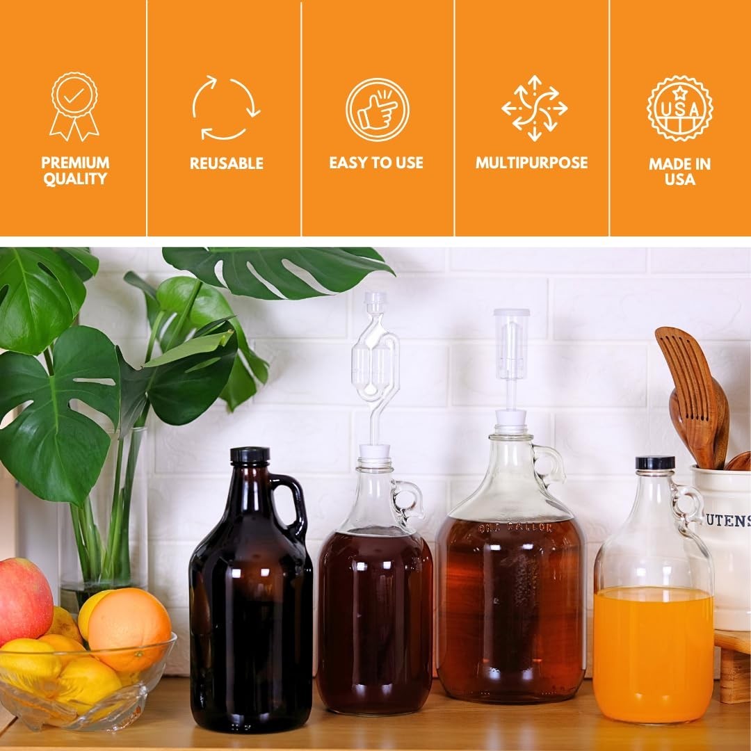 4-Pack 1 Gallon Glass Jug Set (128 Oz) W/ Polyseal Caps | Multipurpose 1 Gallon