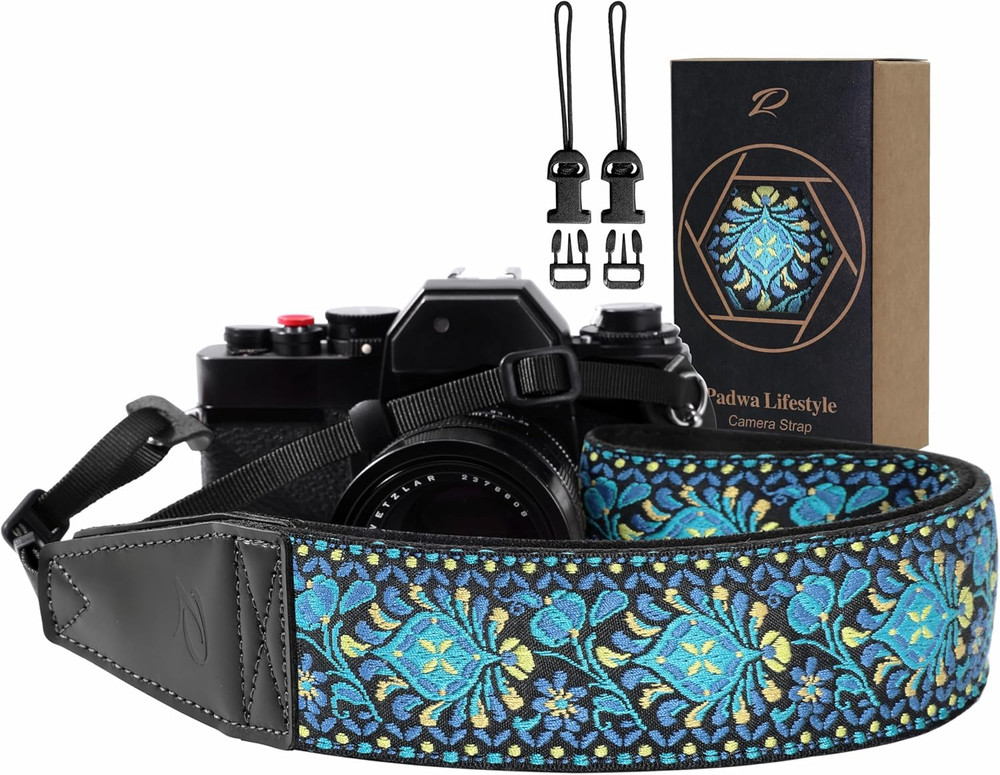 Premium Camera Strap with Leather Ends and Soft Suede Padding, Quick Release