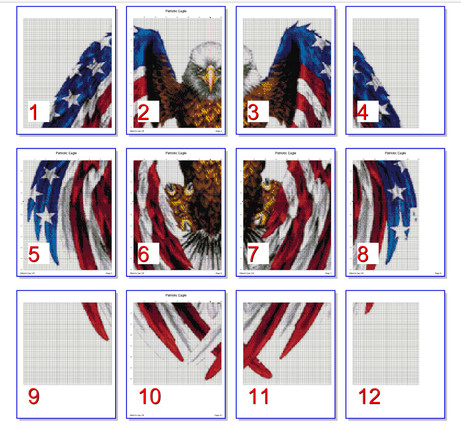 USA Patriotic Bald Eagle American Flag Counted Cross Stitch Pattern Chart Grid