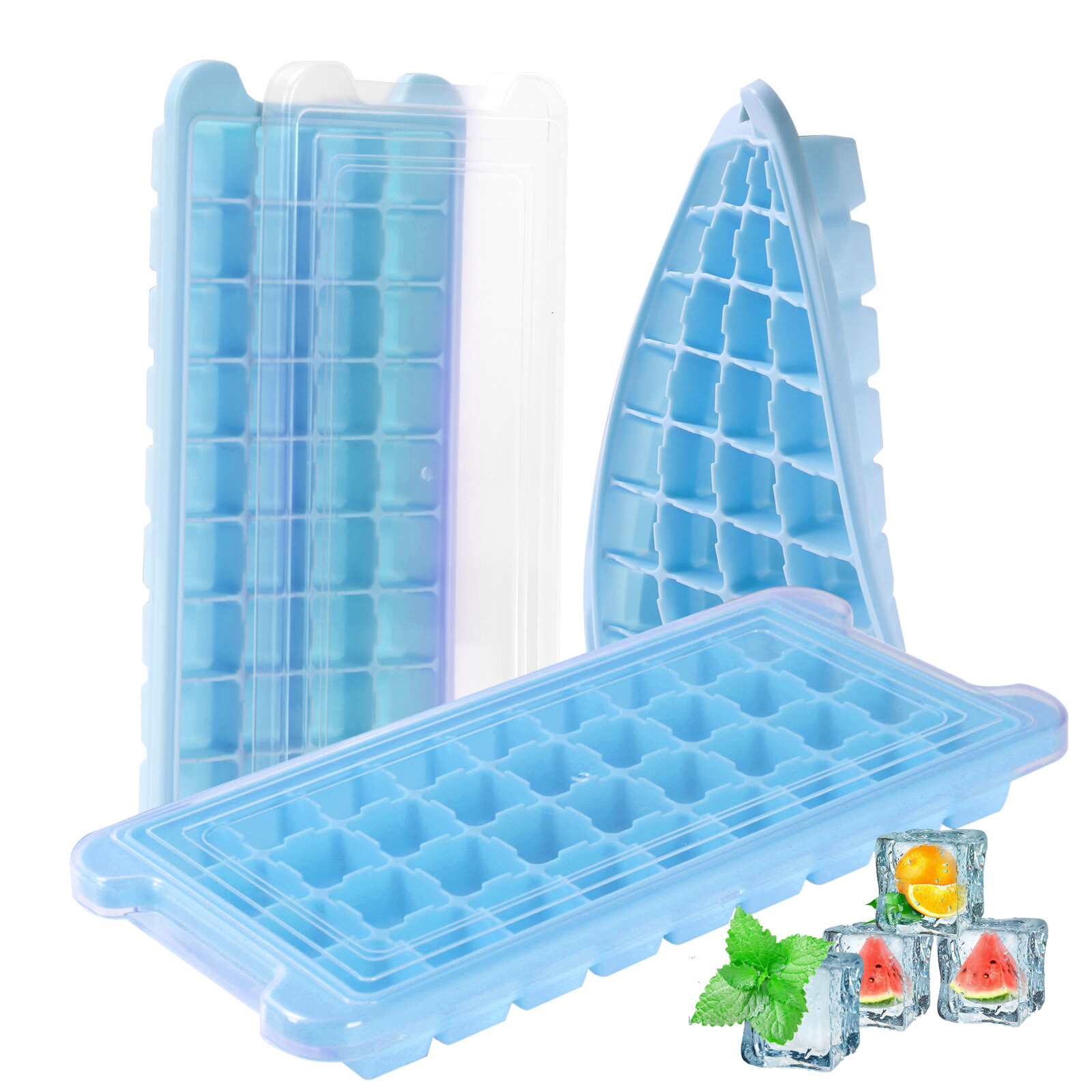 HUMBEE, Soft Silicone Ice cube Tray with PP Lid, BPA free 24 or 36 Cubes