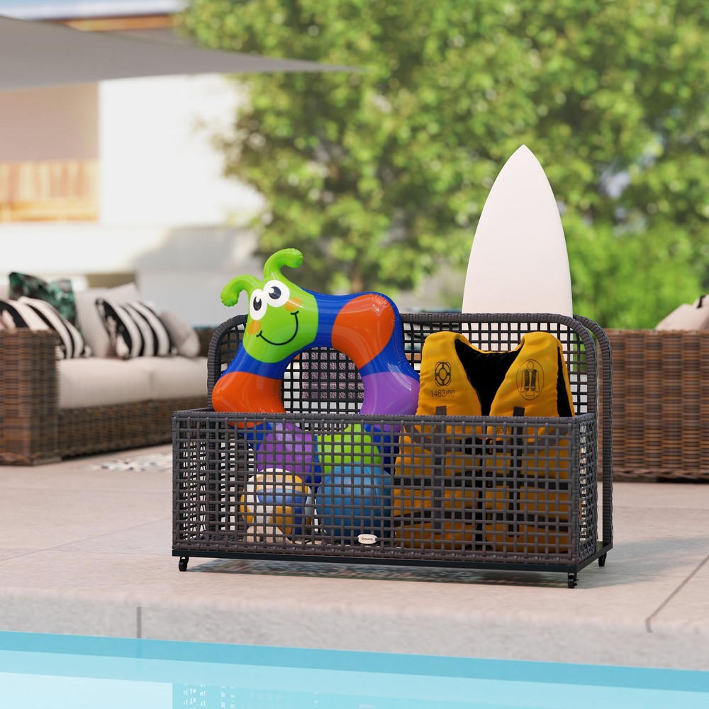 Outsunny Pool Float Storage with Wheels, Pool Caddy, Dark Grey