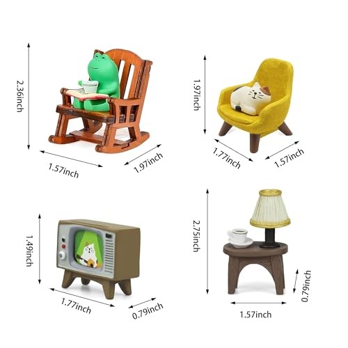 Miniature Frog and Cat Figurines Desk Accessories, Cute Frog Cat set of 6