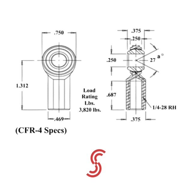4 PCS ECON 1/4 CFR-4 HEIM JOINT - ROD ENDS - 1/4-28 FEMALE RH THREAD
