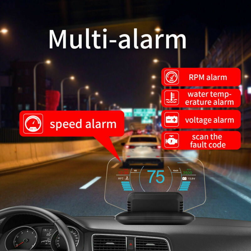Car HUD Head Up Display OBD GPS Mirror Projector Speedometer OIT Voltage Alarm