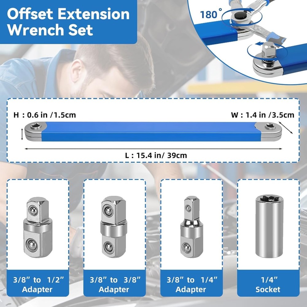 Offset Extension Wrench Set, Impact Ready Socket Wrench Extender Tool with Ve...