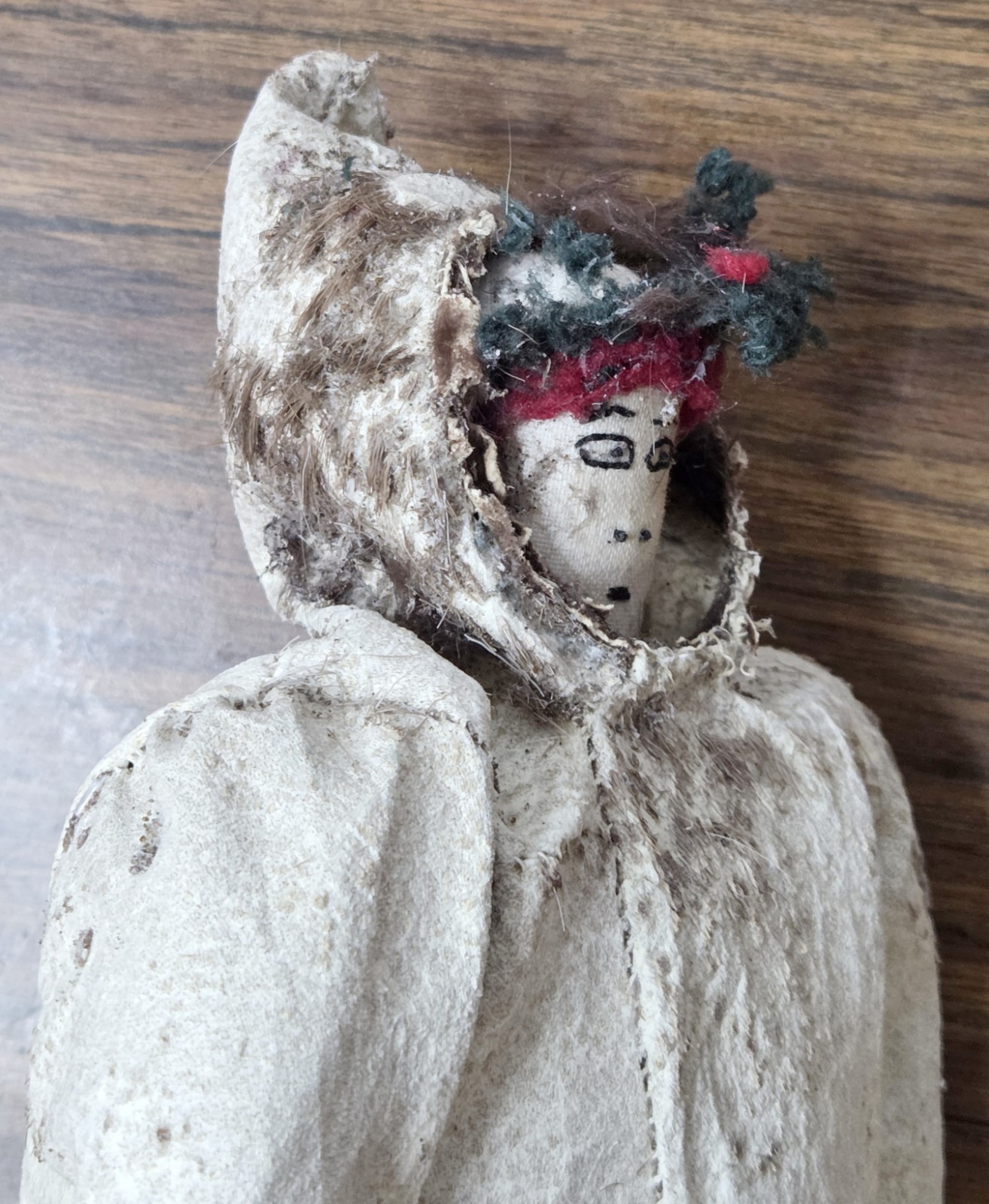 Antique Inuit Handmade Cloth Doll Fur Parka Sealskin Arctic Alaska Native Eskimo
