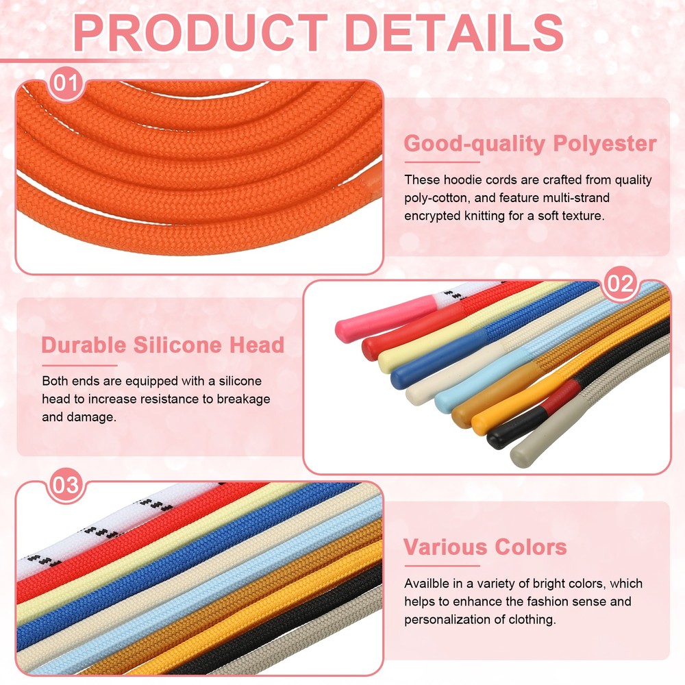 2pcs 53inch Drawstring Cords Hoodie String with Easy Threader, Light Orange