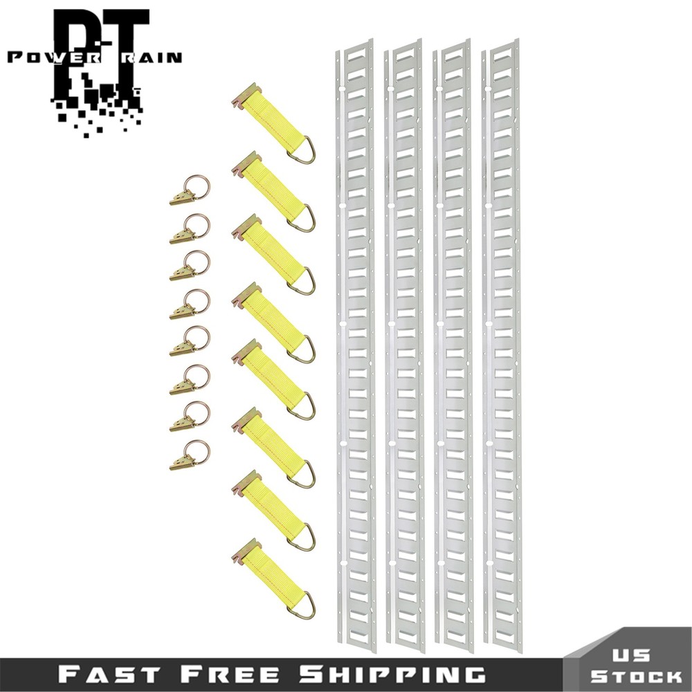 4 Galvanized Horizontal 5' E Track Rails+ 8 O Rings+ 8 Rope Tie Offs For Vans
