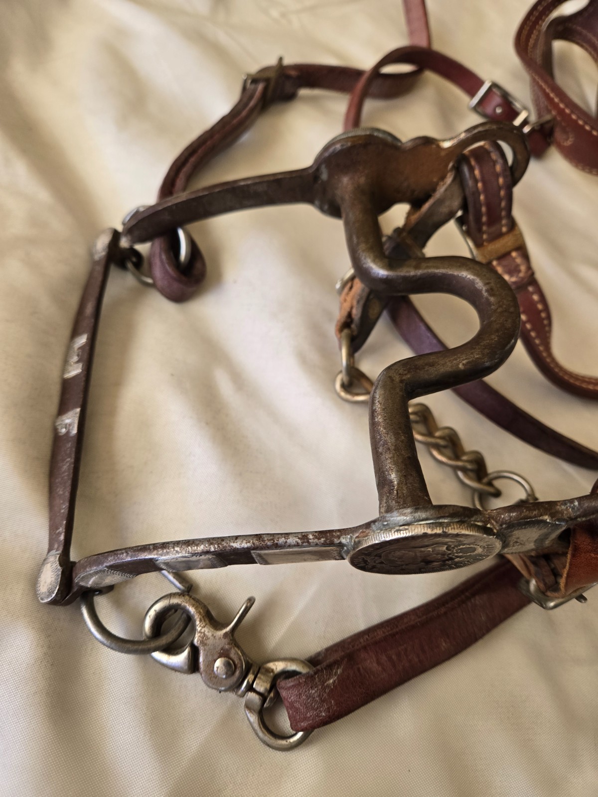 RARE Antique Handmade Working Horse Bit SILVER INLAYS/SILVER COINS