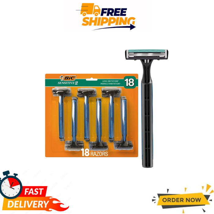 BIC Sensitive 2 Disposable Razors for Men 18 Count Twin Blade Pack