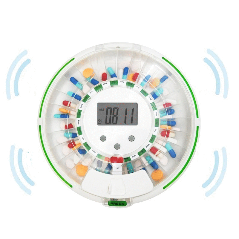 Alarming Automatic Pill Dispenser, 28 Day Organizer, Customizable, Lockable