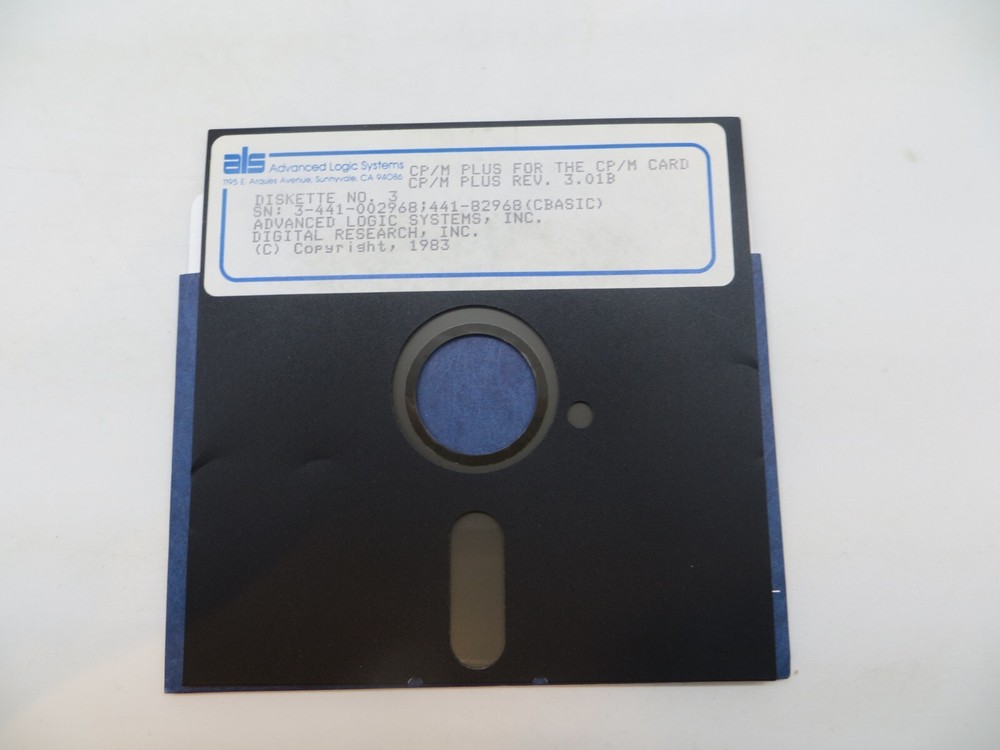 CP/M PLUS REV. 3.01B 5.25" Floppy Disk 1983 Advanced Logic Systems Inc. #4038