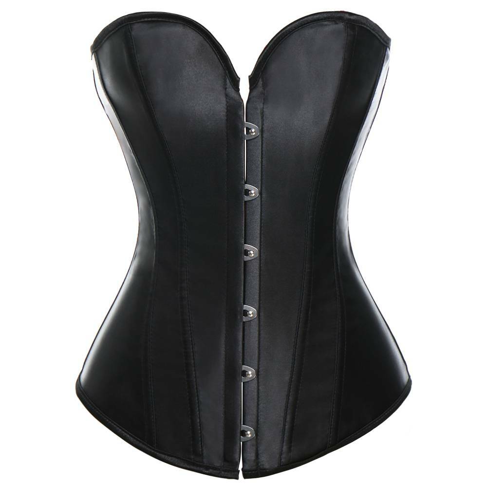 Women Gothic Steampunk Black Overbust Lace Up Corset Top Waist Training Bustier