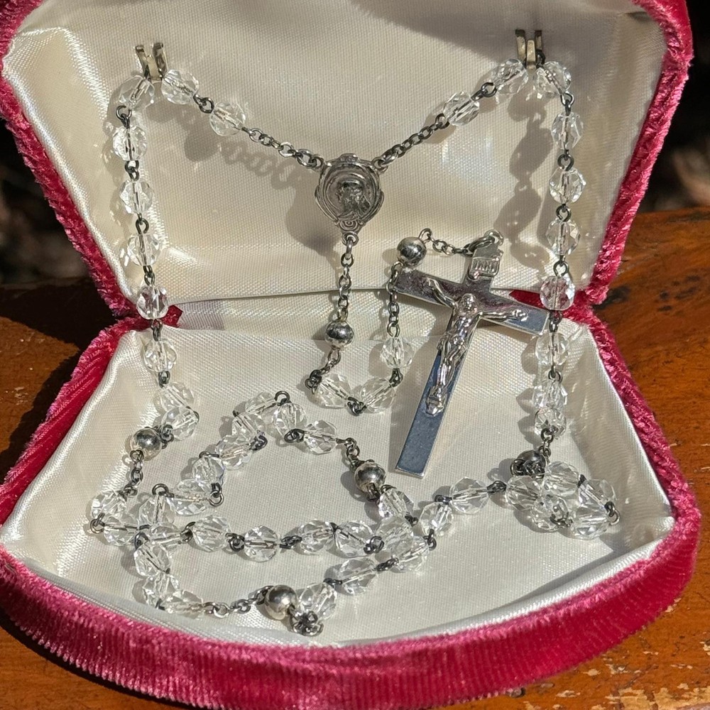 Vintage Sterling Silver & Glass Bead Rosary