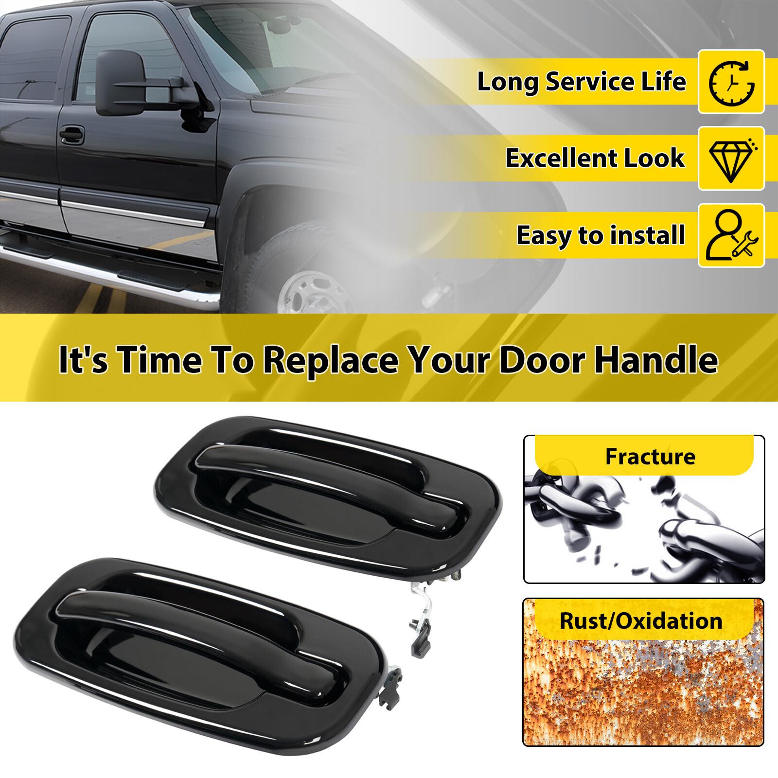 Door Handle Set For Chevy Silverado 1500 1999-2006 Smooth Black Front Outer 2PCS