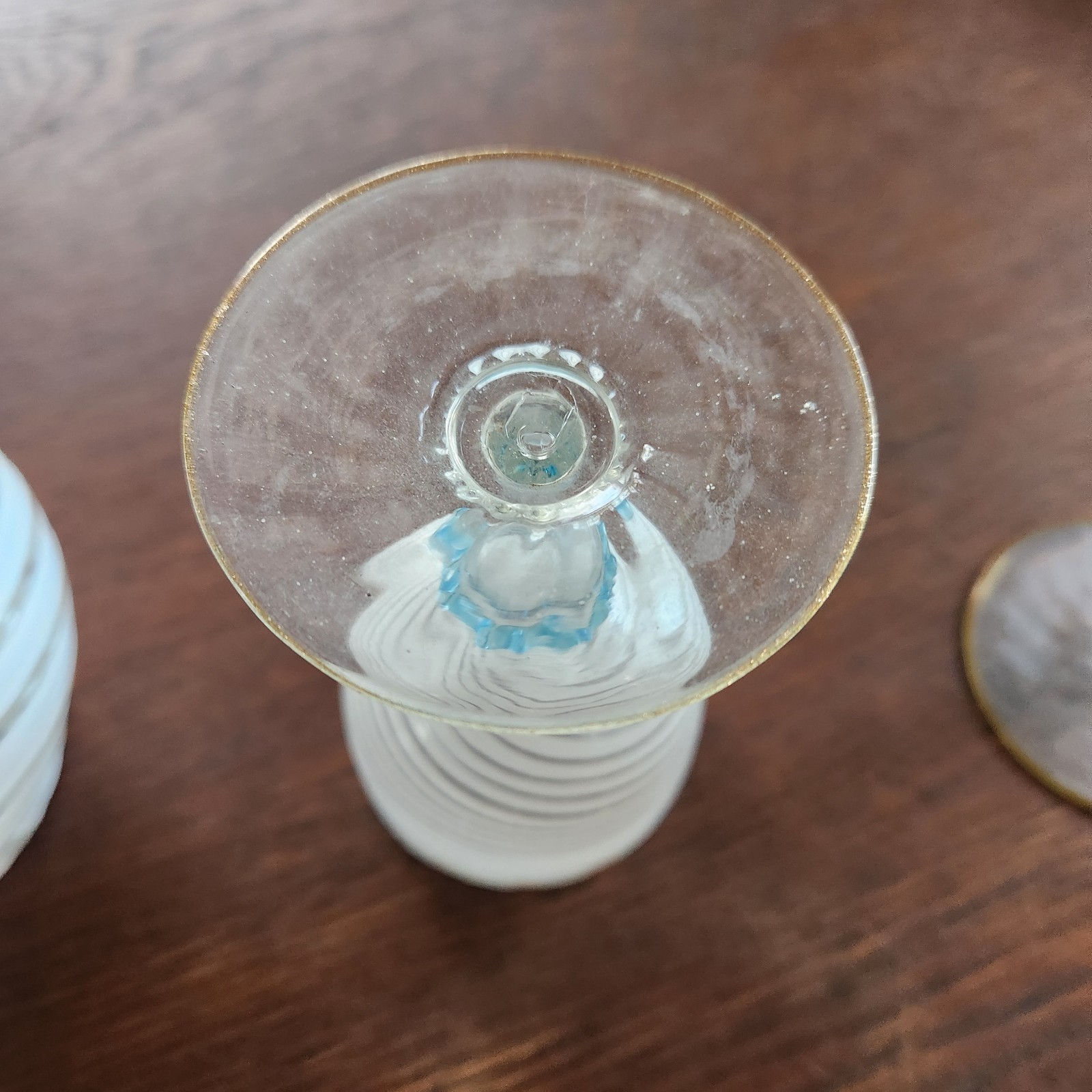 Italian Salviati Vetro a Fili Swirl Blue Rigaree Genie Bottle Decanter 2 Goblets