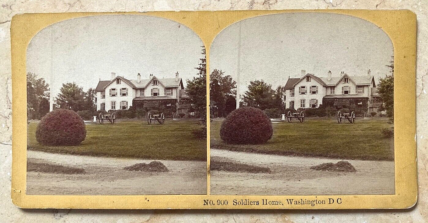 RARE! CIVIL WAR PRESIDENT LINCOLN'S SUMMER HEADQUARTERS STEREO PHOTO c1863