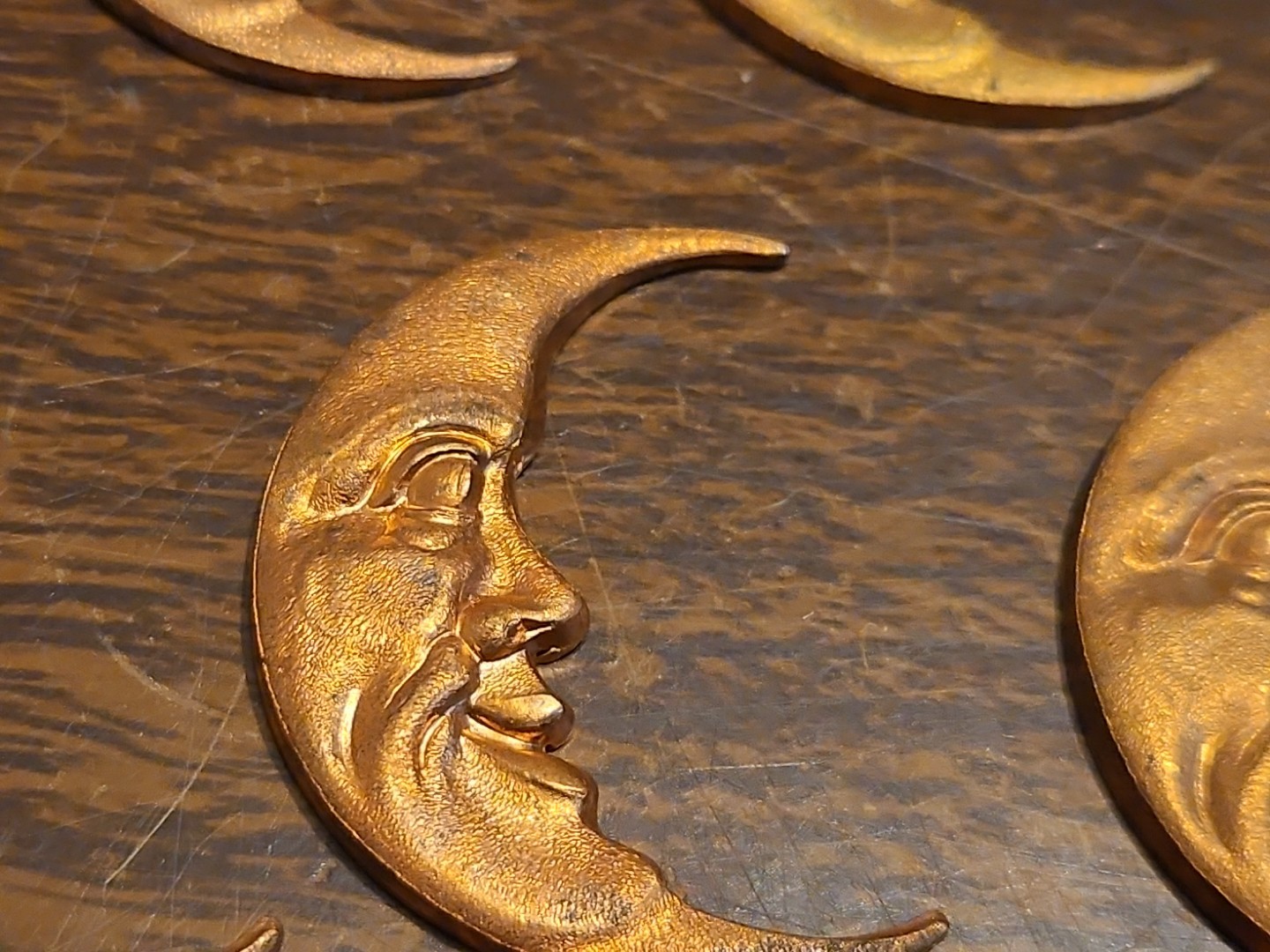 Lot Of 10 Half Moons France Vintage 60s Brass Stampings Findings Jewelry