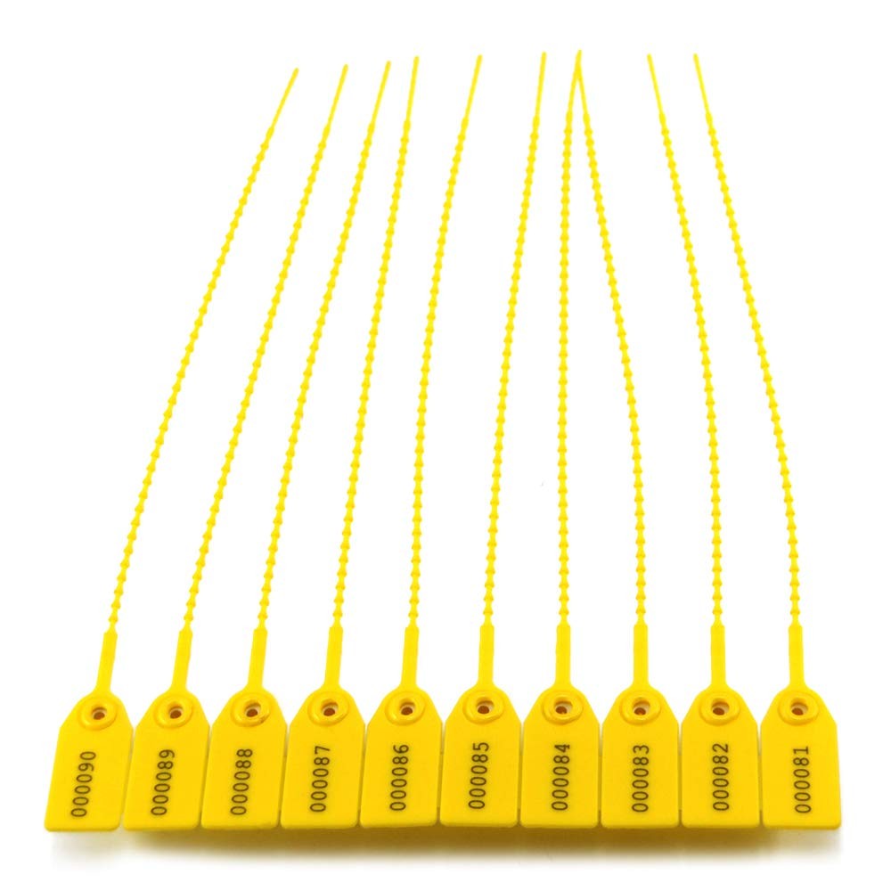 (R) Yellow Numbered Security Zip Ties Plastic Tamper Evident Seal Tags Pull T...