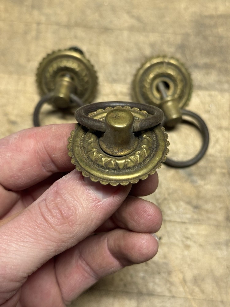 4 Victorian Drawer Pulls Hardware, Square Nut- Brass- Floral Design