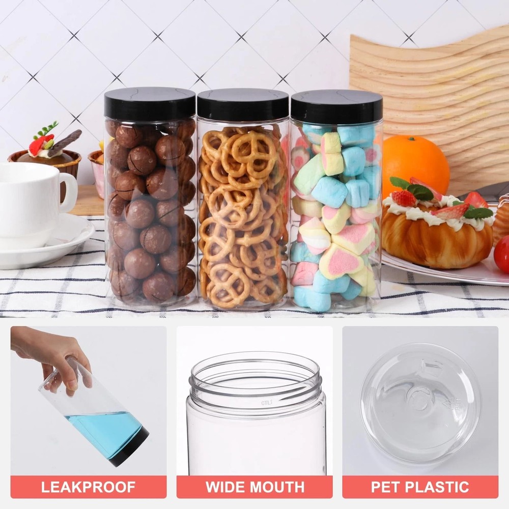 Plastic Jars with Lids 16 oz 24Pack Empty Clear for Storage Round Leakproof