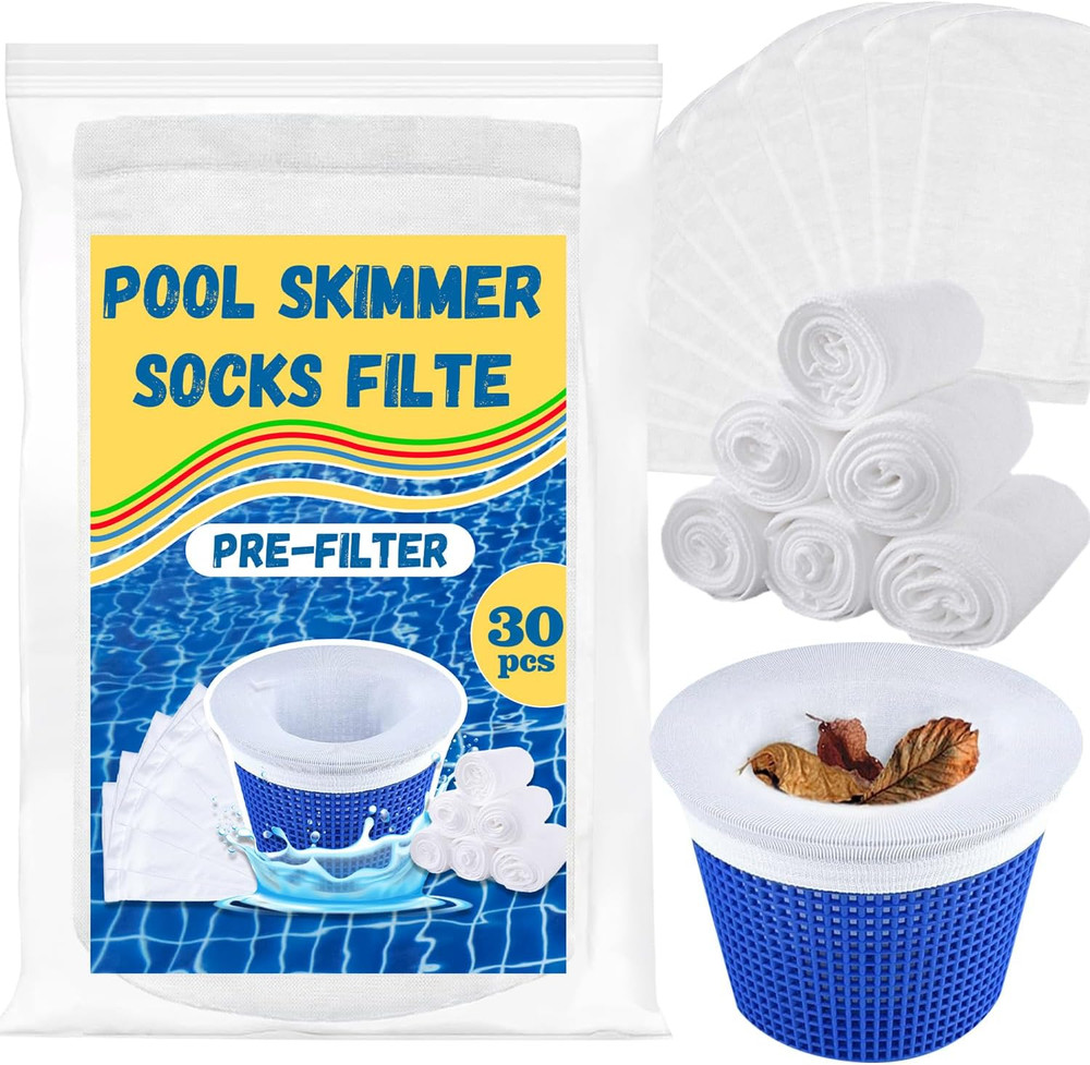 30 Pack Pool Skimmer Socks Reusable Filter Net Inground & Above Ground Pool