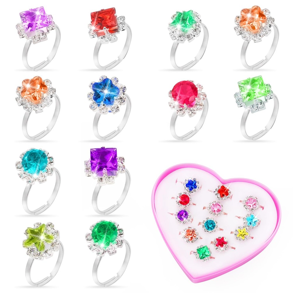 Volance 12pcs Adjustable rings for Adjustable, 12PCS-Colored Diamonds
